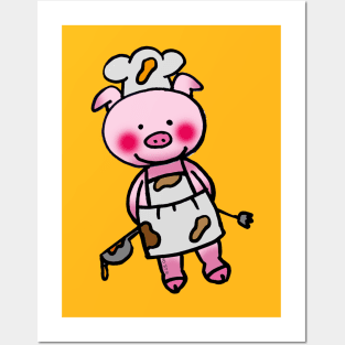 piggy chef cartoon Posters and Art